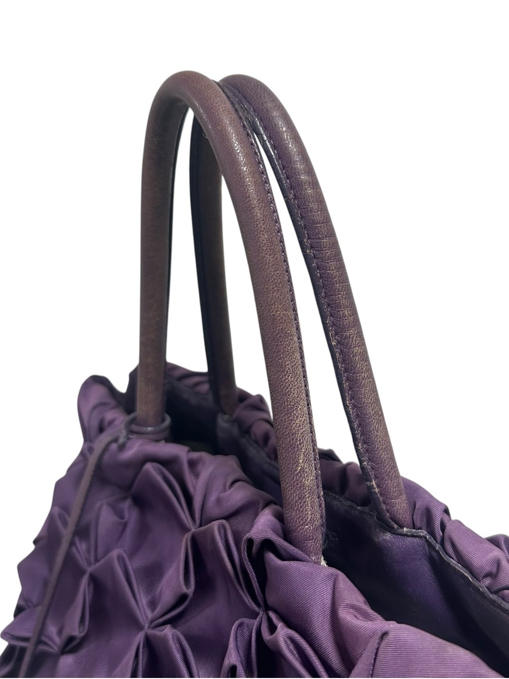 Prada Viola Purple Tessuto Nylon & Leather Pleated Tote Bag - Picture 15 of 16